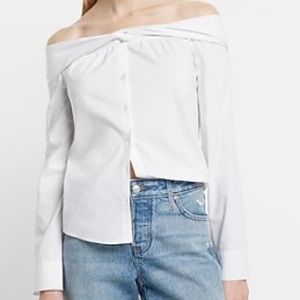 Express off the shoulder white long sleeve button blouse NWT